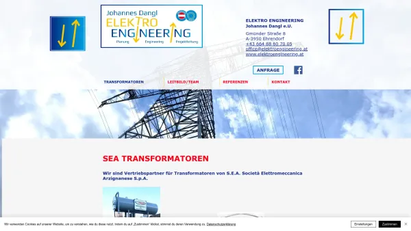 Website Screenshot: Elektro Engineering Johannes Dangl e.U. - Transformator SEA - Öltransformator, Gießhartztransformator - Date: 2023-06-26 10:26:49
