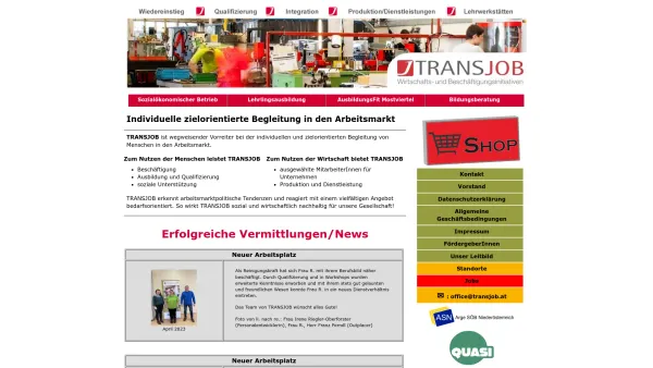 Website Screenshot: TRANSJOB verefür wirtschafts  beschäftigungsinitiativen ihr partner der wirtschaft* - Transjob - Date: 2023-06-26 10:23:36