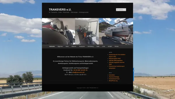 Website Screenshot: TRANSVERS e.U. - TRANSVERS e.U. | Int. Transporte – Autos – Motorräder – Wohnwagen – Anhängerverleih - Date: 2023-06-15 16:02:34