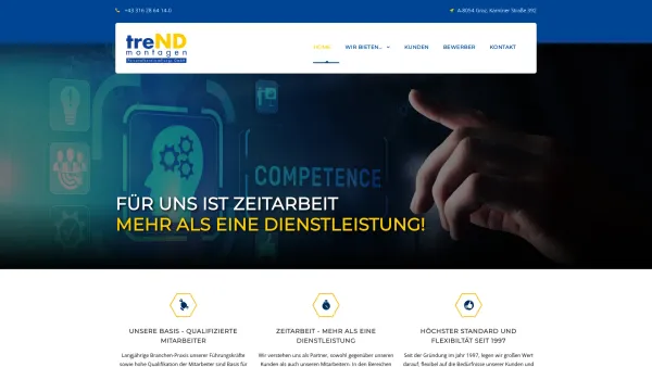 Website Screenshot: treND montagen Personalbereitstellungs GmbH - treND Montagen Personalbereitstellungs GmbH | T: +43 316 28 64 14-0 - Date: 2023-06-14 10:45:52