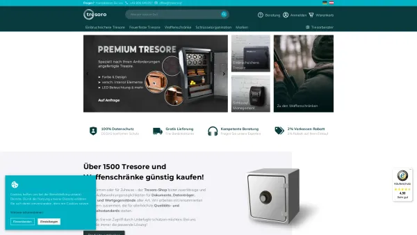 Website Screenshot: Treoro.at Tresore und Waffenschränke günstig & portofrei online kaufen - Tresore & Safes kaufen: Qualität vom Experten | Tresoro.at - Date: 2023-06-15 16:02:34