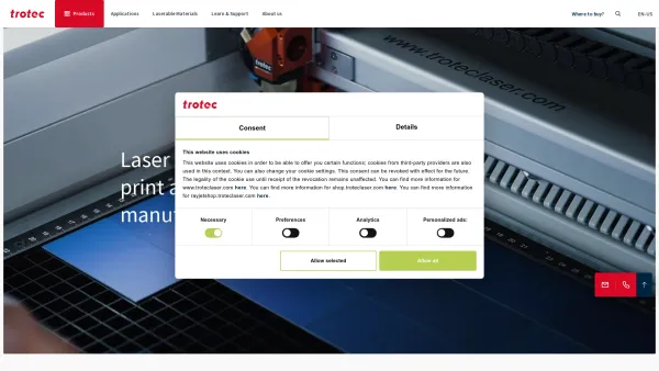 Website Screenshot: Trotec Produktions und Vertriebs GmbH - Trotec Laser: Laser engravers and laser cutters - Date: 2023-06-26 10:23:42