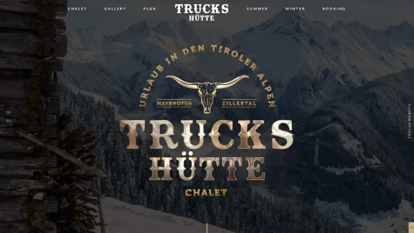 Website Screenshot: "TRUCKSHÜTTE" Ferienhaus in Mayrhofen im Zillertal - TRUCKSHÜTTE · CHALET · APPARTEMENT · MAYRHOFEN - Date: 2023-06-26 10:23:45