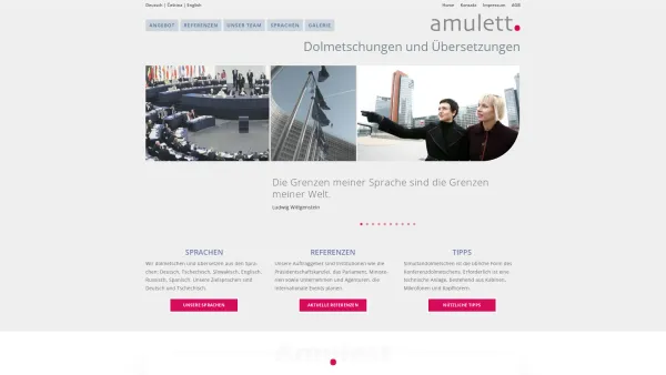 Website Screenshot: Amulett Dolmetschen und Übersetzungen für Tschechisch Slowakisch und Deutsch - AMULETT | Dolmetschungen und Übersetzungen - Date: 2023-06-26 10:23:45
