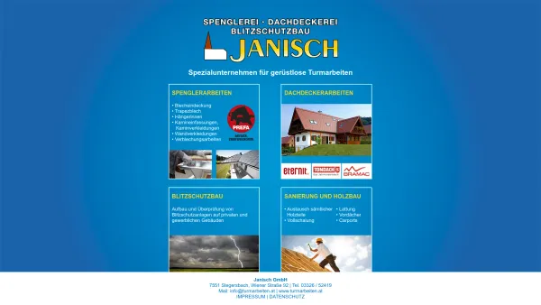 Website Screenshot: Janisch Turmarbeiten - JANISCH | Spenglerei - Dachdeckerei - Blitzschutzbau - Date: 2023-06-14 10:45:54