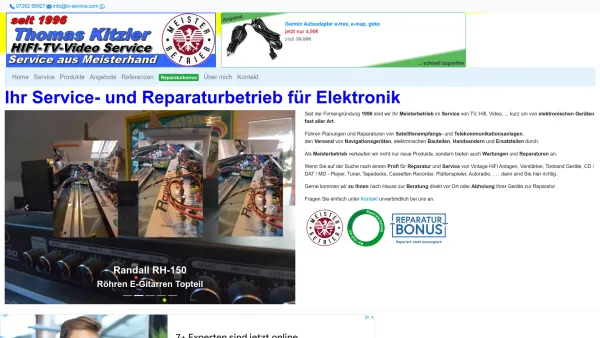 Website Screenshot: Kitzler Thomas HIFI, TV, VIDEO Service - Thomas Kitzler HIFI-TV-Video Service - Date: 2023-06-14 10:46:52