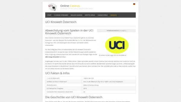 Website Screenshot: UCI - United Cinemas International Multiplex Gesellschaft mbH - ▷ UCI Kinowelt Österreich: Die Geschichte dahinter hier! - Date: 2023-06-26 10:23:51
