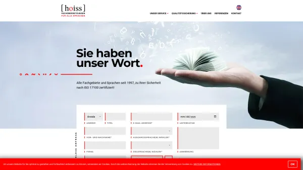 Website Screenshot: HOISS Übersetzungen - Fachübersetzungen aller Sprachen | HOISS - Date: 2023-06-26 10:23:51