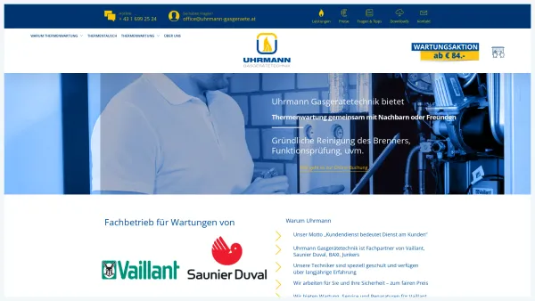 Website Screenshot: Uhrmann & Co. Gasgerätetechnik OG - Fachbetrieb für Thermenwartungen: Vaillant, Saunier Duval und Baxi Wien - Date: 2023-06-26 10:23:51