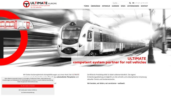 Website Screenshot: Ultimate Transportation Equipment GmbH - ULTIMATE Europe - competent system partner for rail vehicles - Date: 2023-06-14 10:45:57