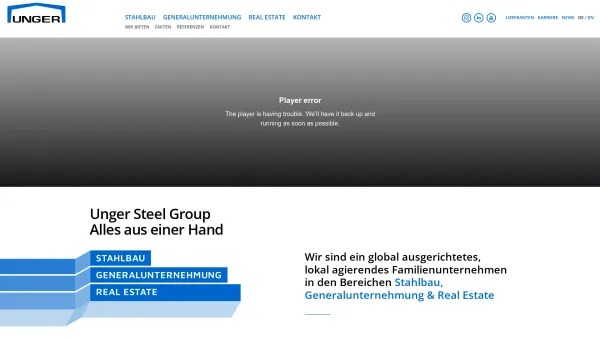 Website Screenshot: UNGERSTEEL - Stahlbau, Generalunternehmen & Immobilienprojekte - Unger Steel - Date: 2023-06-26 10:23:54