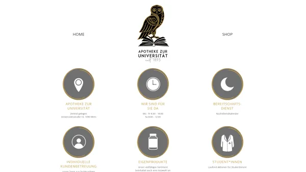 Website Screenshot: der Apotheke zur Universität - Symbole | Home | Apotheke zur Universität - Wien - Date: 2023-06-26 10:23:54