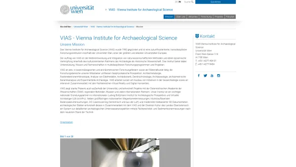 Website Screenshot: Interdisziplinäres Forschungsinstitut f Archäologie d Universität VIAS Vienna Institute for Archaeological Science - Mission - Date: 2023-06-14 16:40:05