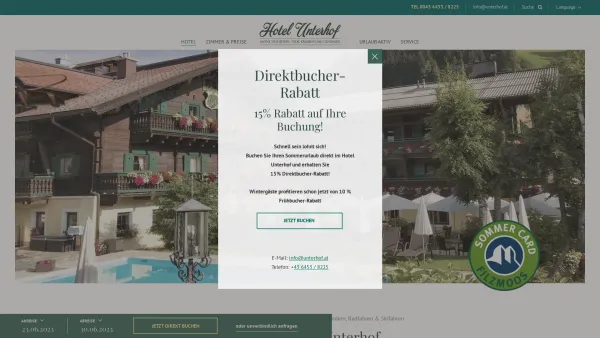 Website Screenshot: Hotel Unterhof**** - Urlaub in Österreich ☎ 06453/8225, Unterhof - Date: 2023-06-26 10:23:57