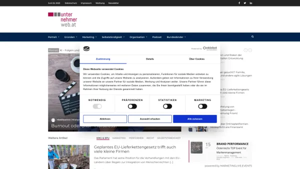 Website Screenshot: Unternehmerweb die Gründerplattform - Startseite - unternehmerweb - Date: 2023-06-26 10:23:57