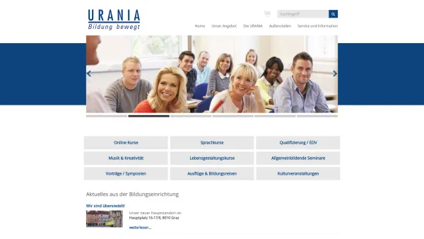 Website Screenshot: Österreichische URANIA für Steiermark Wo Bildung zum Erlebnis wird! - Urania Graz: Startseite - Date: 2023-06-26 10:23:59
