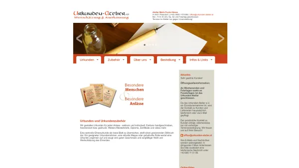 Website Screenshot: Urkunden-Atelier e.U. - Urkunden-Atelier Maria Fuchs-Hesse | Urkunden - Date: 2023-06-14 10:46:00