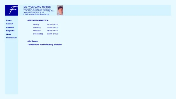 Website Screenshot: Ordination Dr. med. univ. Wolfgang Ferber, Facharzt für Urologie und Andrologie - Dr. Wolfgang Ferber - Date: 2023-06-26 10:23:59