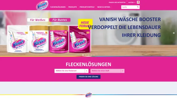 Website Screenshot: Vanish Reckitt Benckiser Austria GmbH - Fleckentferner & Fleckenlösungen | Vanish - Date: 2023-06-26 10:24:02