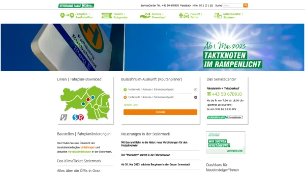 Website Screenshot: Die Verbund Linie steiermarkweit Steirischer Verkehrsverbund - Verbund Linie | verbundlinie.at - Date: 2023-06-14 10:46:00