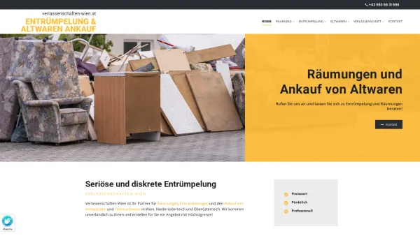 Website Screenshot: verlassenschaften-wien.at - Entrümpelung & Altwaren in Wien, NÖ, OÖ - Date: 2023-06-26 10:24:08