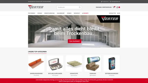 Website Screenshot: Verter Baustoffe GmbH - Home - Verter.at - Date: 2023-06-14 10:46:00