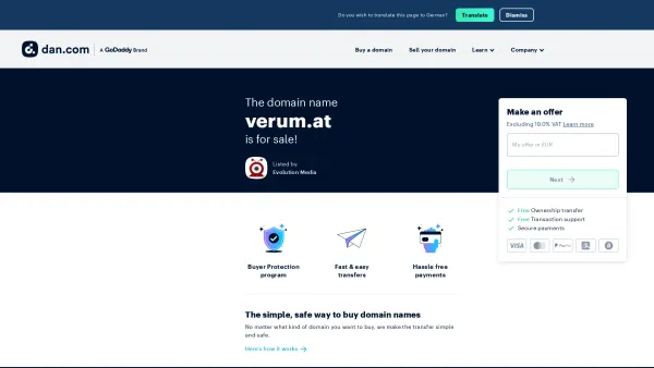 Website Screenshot: verum Kommunikation & Marketing GmbH - The domain name verum.at is for sale | Dan.com - Date: 2023-06-26 10:24:08