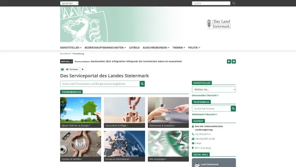 Website Screenshot: beim Land Steiermark Amt - Verwaltungsportal der Steiermärkischen Landesregierung - Verwaltung - Land Steiermark - Date: 2023-06-15 16:02:34