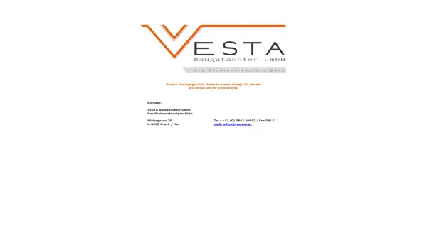 Website Screenshot: Vesta Baugutachter GmbH - Vesta Baugutachter GmbH - Under Construction - Date: 2023-06-14 10:46:00