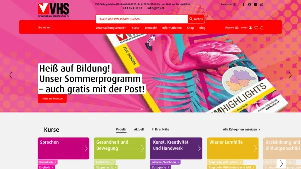 Website Screenshot: Die Wiener Volkshochschulen GmbH - Herzlich willkommen | Die Wiener Volkshochschulen - Date: 2023-06-14 16:40:08