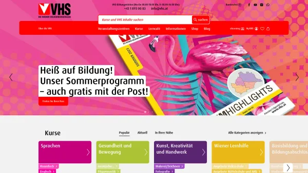 Website Screenshot: Die Kleine Galerie Gesellschaft für Kunst und kleine galerie druckgraphik - Herzlich willkommen | Die Wiener Volkshochschulen - Date: 2023-06-26 10:24:09