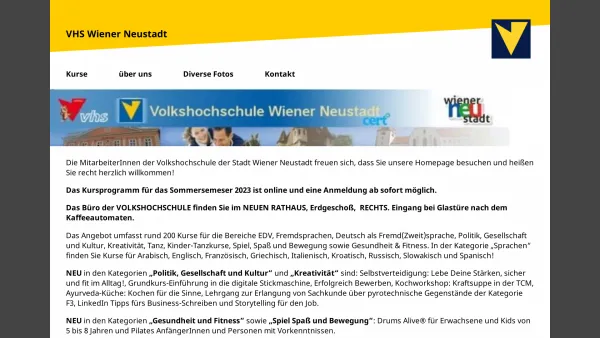 Website Screenshot: Volkshochschule Wiener VHS WRN - Willkommen - VHS Wiener Neustadt - Date: 2023-06-14 10:46:03