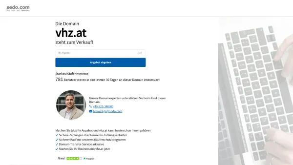 Website Screenshot: VHZ Video Hifi Z *Die Videothek Dornbirn** - vhz.at steht zum Verkauf - Sedo GmbH - Date: 2023-06-26 10:24:11