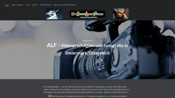 Website Screenshot: Video ALF Videoproduktion - Hochzeitsvideo Österreich,Video für die Hochzeit, Fotograf u. Hochzeit - Date: 2023-06-15 16:02:34