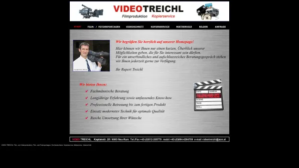 Website Screenshot: VIDEO TREICHL Film & Videoproduktion Kopierservice - VIDEO TREICHL: Film- und Videoproduktion, Film- und Fotoreportagen, Hochzeitsvideos, Kopierservice, Mietservice, Videoschnitt - Date: 2023-06-26 10:24:11