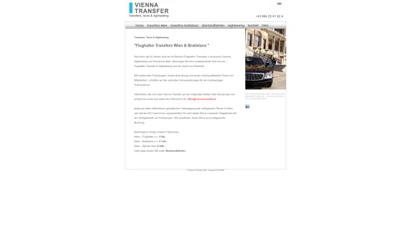 Website Screenshot: Vienna Transfer - Vienna Transfer - Flughafentaxi Wien - Date: 2023-06-14 10:46:03