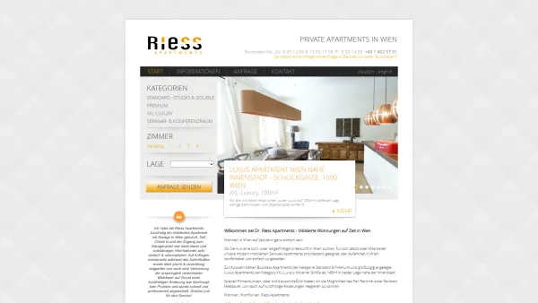 Website Screenshot: Dr. Riess Apartments Vienna - Dr. Riess Apartments: Serviced Business Apartments in Wien - Date: 2023-06-26 10:24:11