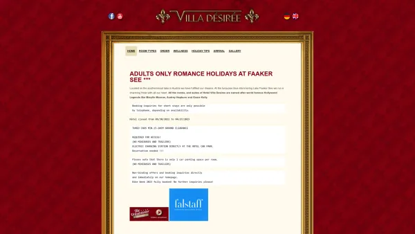 Website Screenshot: Hotel Villa Désirée - Kinderfreier Erwachsenenurlaub | Das romantische Erwachsenenhotel Villa Désirée am Faaker See - Date: 2023-06-15 16:02:34