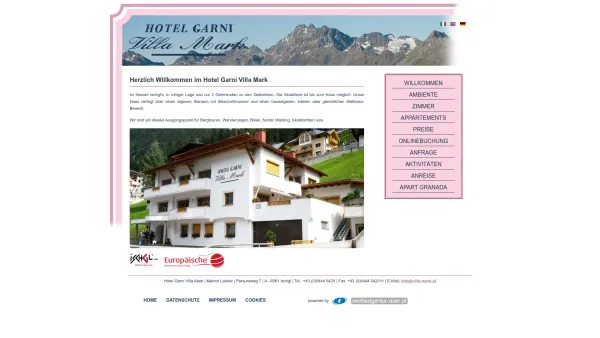 Website Screenshot: http//www.villa-mark.at/ - Hotel Garni Villa Mark mit Appartements und Komfortzimmer in Ischgl im Paznauntal Tirol - Date: 2023-06-14 10:46:03