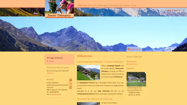 Website Screenshot: Pension Villerspitze - Willkommen - Villerspitze - Zimmer und Ferienwohnung - Praxmar Sellraintal - Date: 2023-06-26 10:24:14