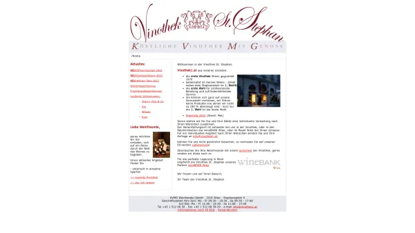 Website Screenshot: Vinothek St. Stephan - VINOTHEK St.Stephan Wien, Weinhandel, Weinversand - Date: 2023-06-26 10:24:13