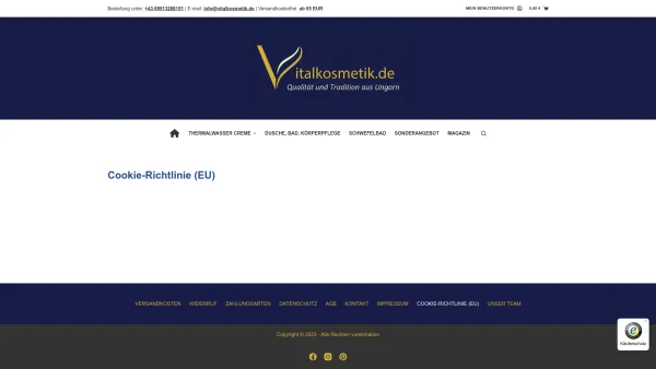 Website Screenshot: Vitalkosmetik.de - Cookie-Richtlinie (EU) - Vitalkosmetik: die Heilwasser Kosmetik - Date: 2023-06-26 10:26:49