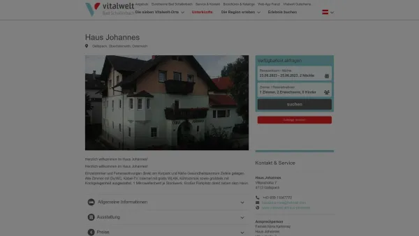Website Screenshot: Pension Haus vitalwelt.at - Haus Johannes - Date: 2023-06-26 10:24:17