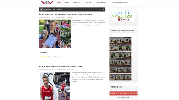 Website Screenshot: VLV Vorarlberger Leichtathletik Verband - Aktuelles - Vorarlberger Leichtathletikverband - VLV - Date: 2023-06-26 10:24:20