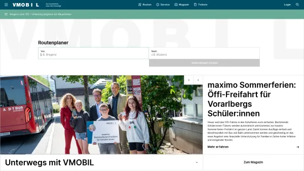 Website Screenshot: V M O B I L Verkehrsverbund Vorarlberg - VMOBIL - Die Mobilitätsplattform für Vorarlberg - Date: 2023-06-26 10:24:20