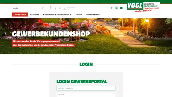 Website Screenshot: Lederfabrik Vogl www.vogl.com - Gewerbekunden-Anmeldung Vogl Baumarkt - Date: 2023-06-26 10:24:20