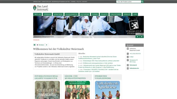 Website Screenshot: beim Land Steiermark Startseite Volkskultur - Volkskultur Steiermark - Volkskultur - Land Steiermark - Date: 2023-06-15 16:02:34