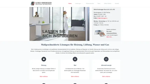 Website Screenshot: Alfred Vorderegger GesmbH&Co.KG - Vorderegger - Haustechnik zum Wohlfühlen - Date: 2023-06-26 10:24:23