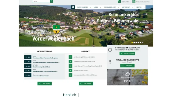 Website Screenshot: Marktgemeinde www.vorderweissenbach.at - Marktgemeinde Vorderweißenbach - Der Stern im Böhmerwald - Date: 2023-06-26 10:24:23
