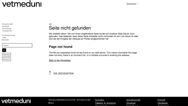 Website Screenshot: Institut für Histologie - Vetmeduni: Fehler 404 - Seite nicht gefunden - Date: 2023-06-26 10:24:25